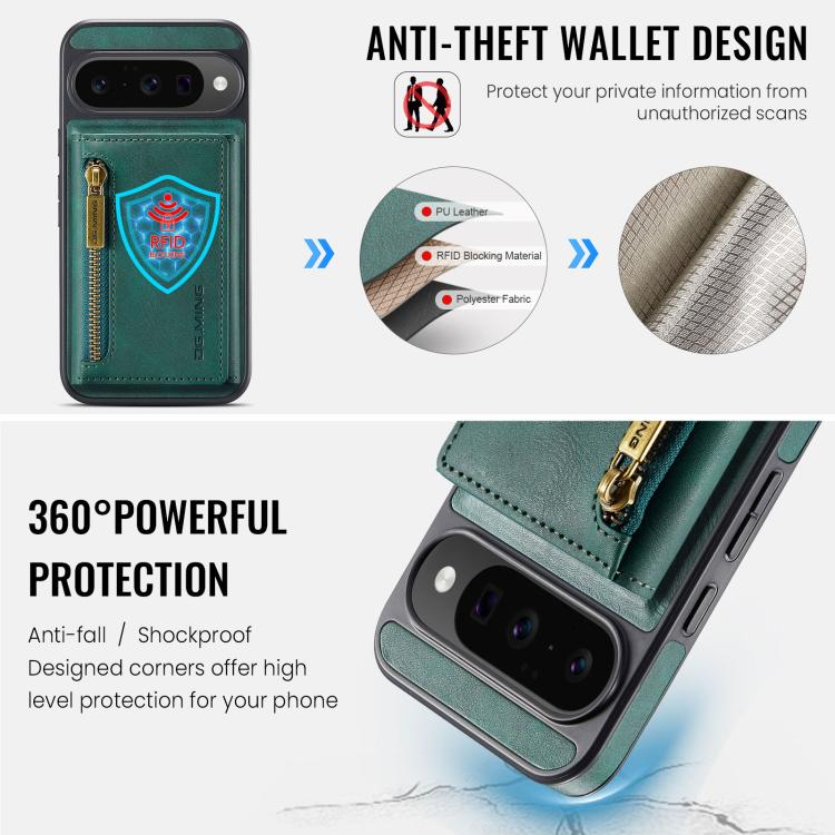 For Google Pixel 10 / Pixel 10 Pro DG.MING M5 Series Zip RFID Multi Card Detachable Leather Phone Case