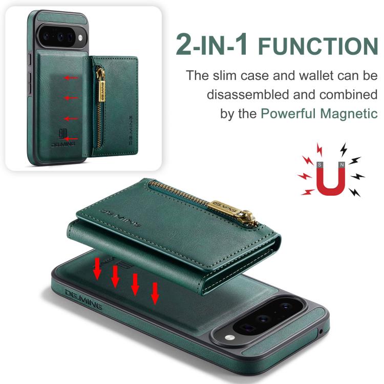 For Google Pixel 10 / Pixel 10 Pro DG.MING M5 Series Zip RFID Multi Card Detachable Leather Phone Case