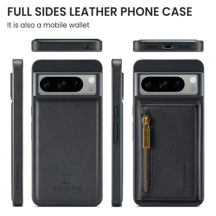 For Google Pixel 8 DG.MING M5 Series Zip RFID Multi Card Detachable Leather Phone Case