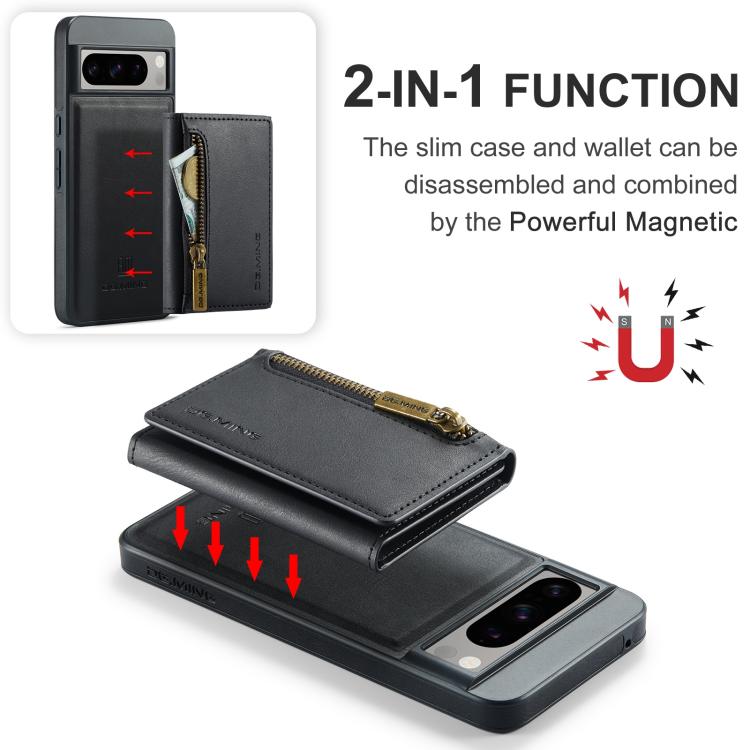 For Google Pixel 8 DG.MING M5 Series Zip RFID Multi Card Detachable Leather Phone Case