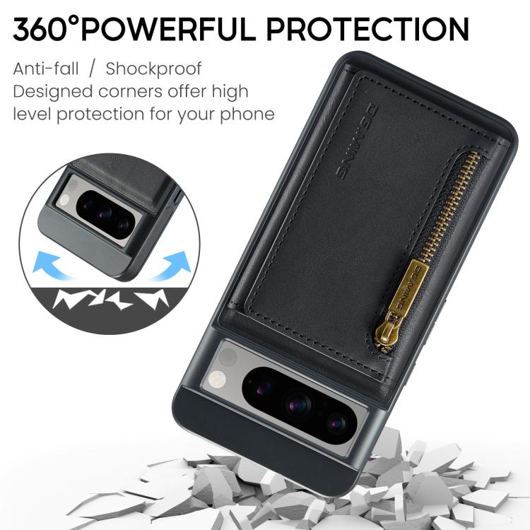 For Google Pixel 8 DG.MING M5 Series Zip RFID Multi Card Detachable Leather Phone Case
