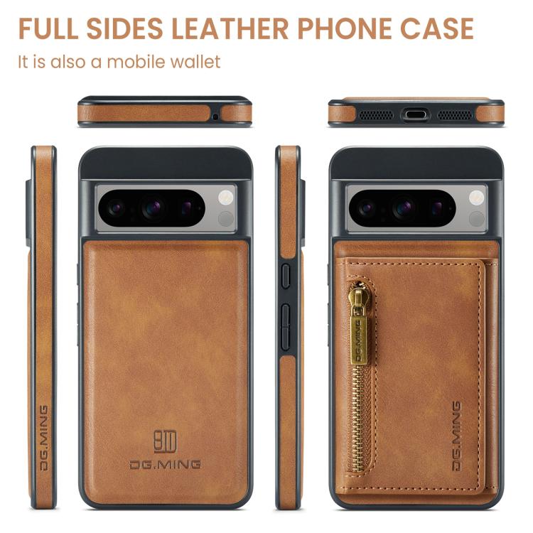 For Google Pixel 8 DG.MING M5 Series Zip RFID Multi Card Detachable Leather Phone Case