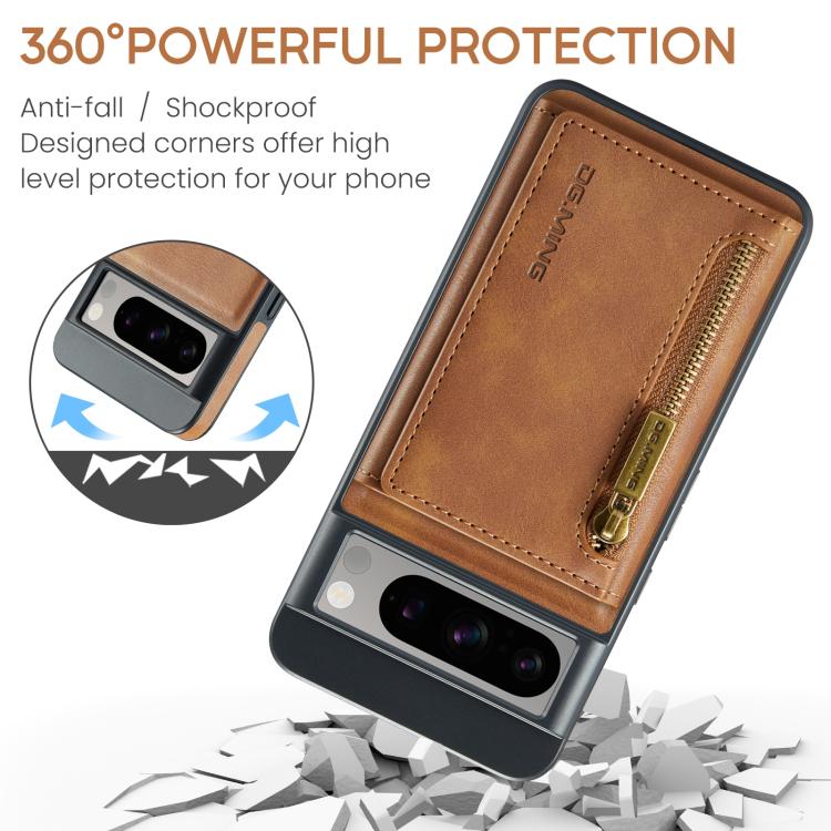 For Google Pixel 8 DG.MING M5 Series Zip RFID Multi Card Detachable Leather Phone Case