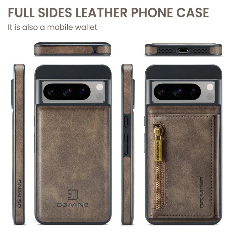 For Google Pixel 8 DG.MING M5 Series Zip RFID Multi Card Detachable Leather Phone Case