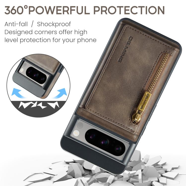For Google Pixel 8 DG.MING M5 Series Zip RFID Multi Card Detachable Leather Phone Case