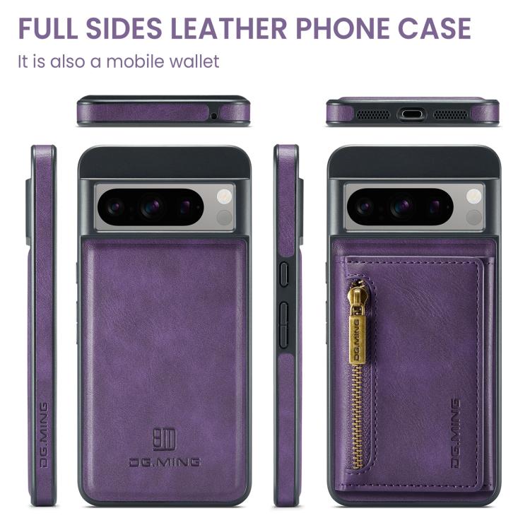 For Google Pixel 8 DG.MING M5 Series Zip RFID Multi Card Detachable Leather Phone Case