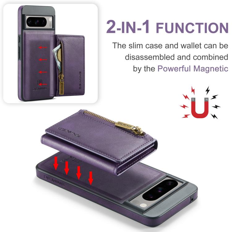 For Google Pixel 8 DG.MING M5 Series Zip RFID Multi Card Detachable Leather Phone Case