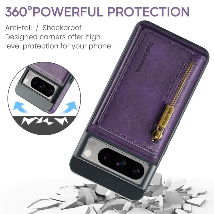 For Google Pixel 8 DG.MING M5 Series Zip RFID Multi Card Detachable Leather Phone Case