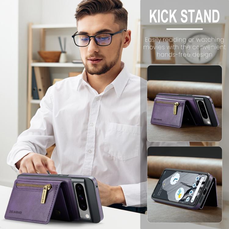 For Google Pixel 8 DG.MING M5 Series Zip RFID Multi Card Detachable Leather Phone Case