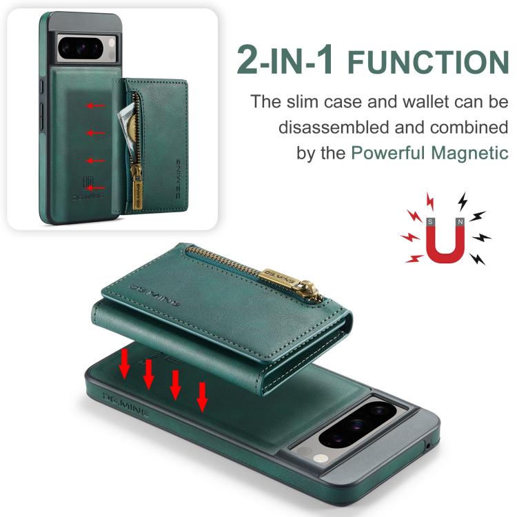 For Google Pixel 8 DG.MING M5 Series Zip RFID Multi Card Detachable Leather Phone Case