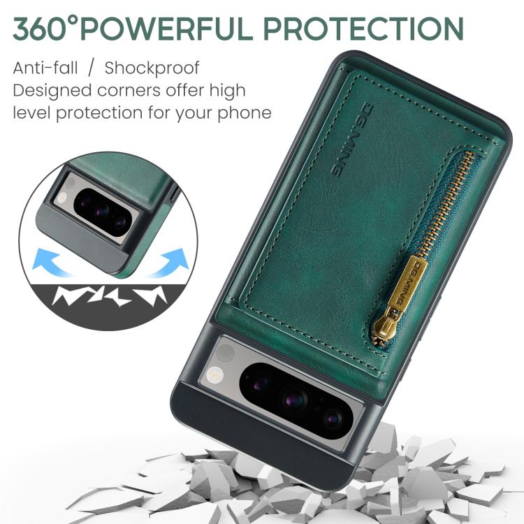 For Google Pixel 8 DG.MING M5 Series Zip RFID Multi Card Detachable Leather Phone Case