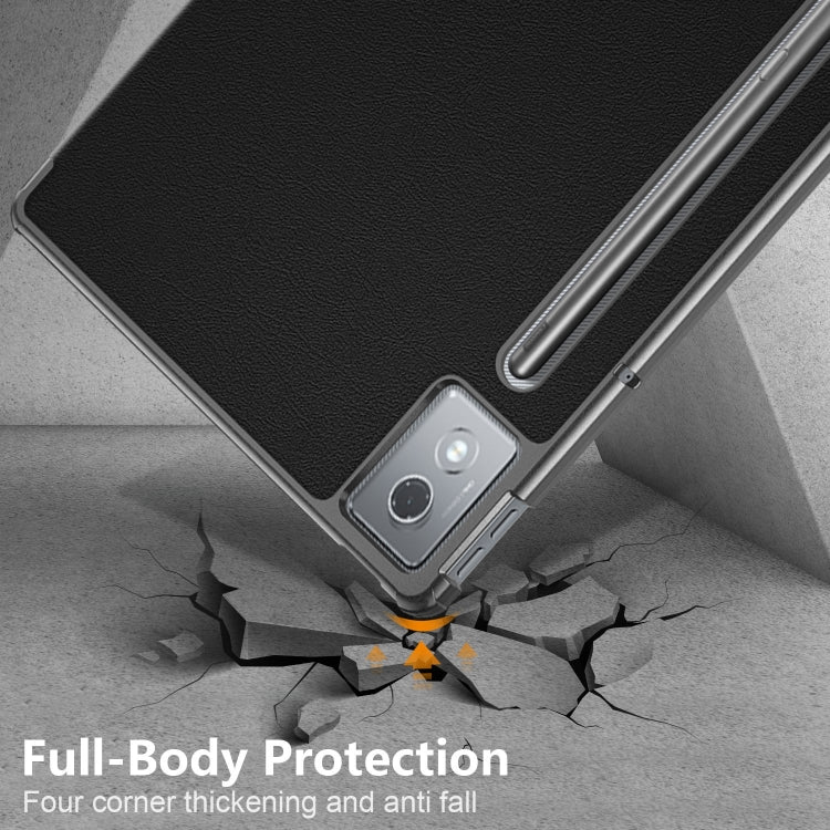 For Lenovo Tab P12 12.7 2025 Custer Texture 3-Fold Holder Leather Smart Tablet Case