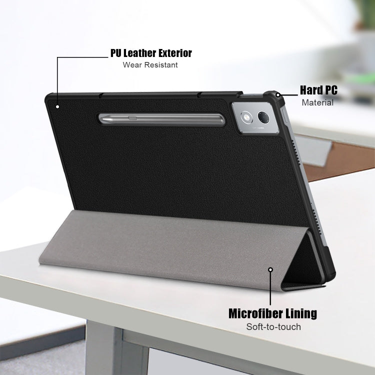 For Lenovo Tab P12 12.7 2025 Custer Texture 3-Fold Holder Leather Smart Tablet Case