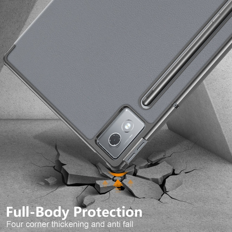 For Lenovo Tab P12 12.7 2025 Custer Texture 3-Fold Holder Leather Smart Tablet Case