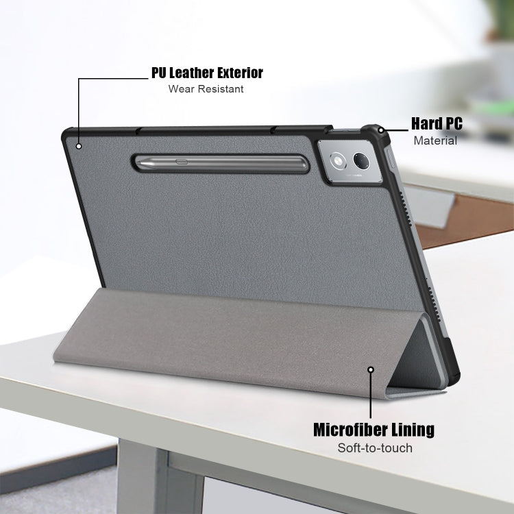 For Lenovo Tab P12 12.7 2025 Custer Texture 3-Fold Holder Leather Smart Tablet Case