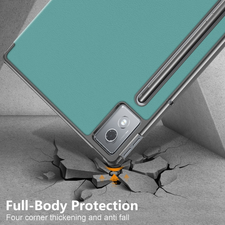 For Lenovo Tab P12 12.7 2025 Custer Texture 3-Fold Holder Leather Smart Tablet Case