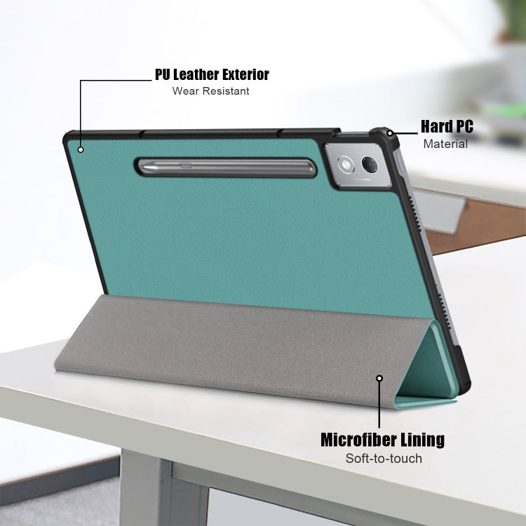 For Lenovo Tab P12 12.7 2025 Custer Texture 3-Fold Holder Leather Smart Tablet Case