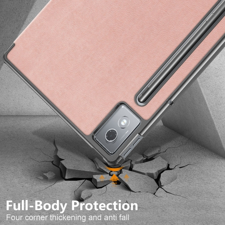 For Lenovo Tab P12 12.7 2025 Custer Texture 3-Fold Holder Leather Smart Tablet Case