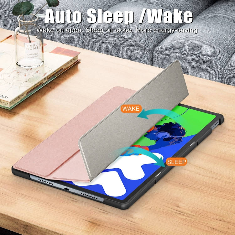 For Lenovo Tab P12 12.7 2025 Custer Texture 3-Fold Holder Leather Smart Tablet Case