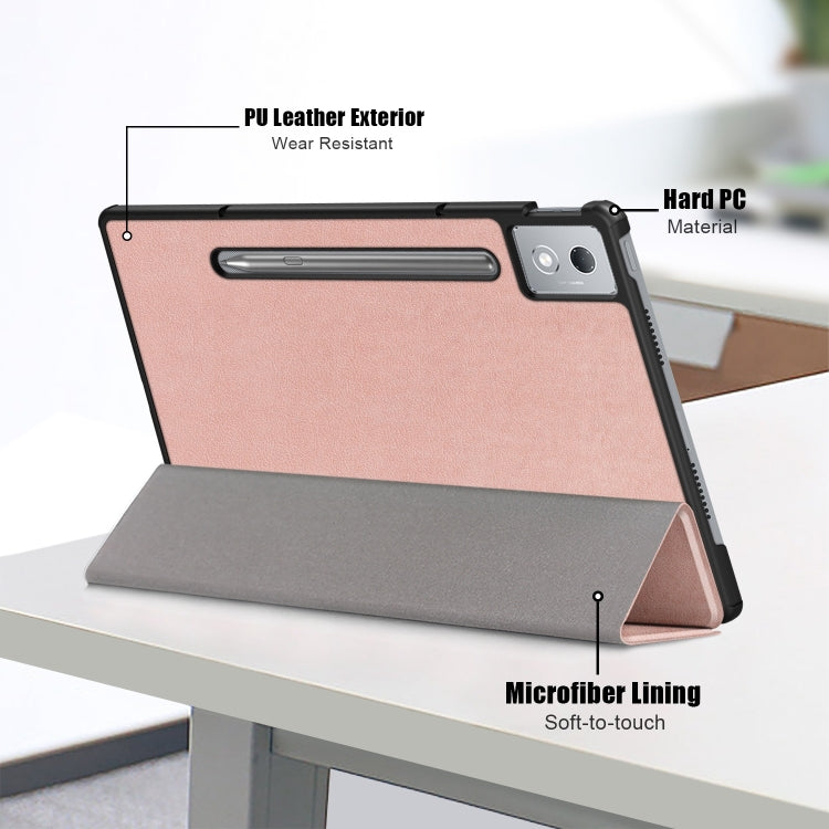 For Lenovo Tab P12 12.7 2025 Custer Texture 3-Fold Holder Leather Smart Tablet Case