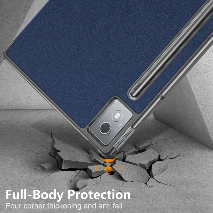 For Lenovo Tab P12 12.7 2025 Custer Texture 3-Fold Holder Leather Smart Tablet Case