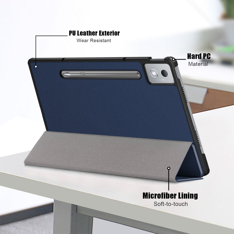 For Lenovo Tab P12 12.7 2025 Custer Texture 3-Fold Holder Leather Smart Tablet Case