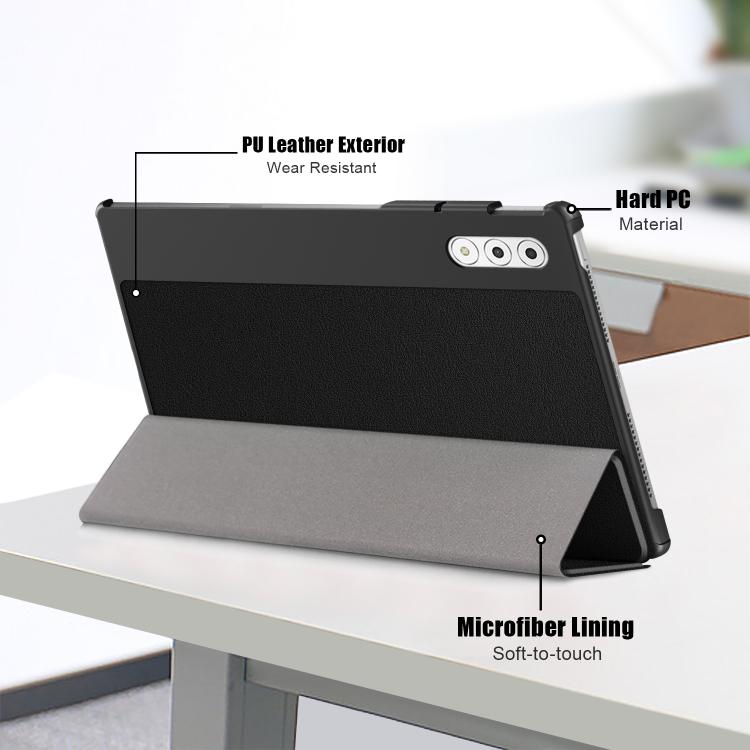 For Lenovo Yoga Tab Plus Custer Texture 3-Fold Holder Leather Smart Tablet Case