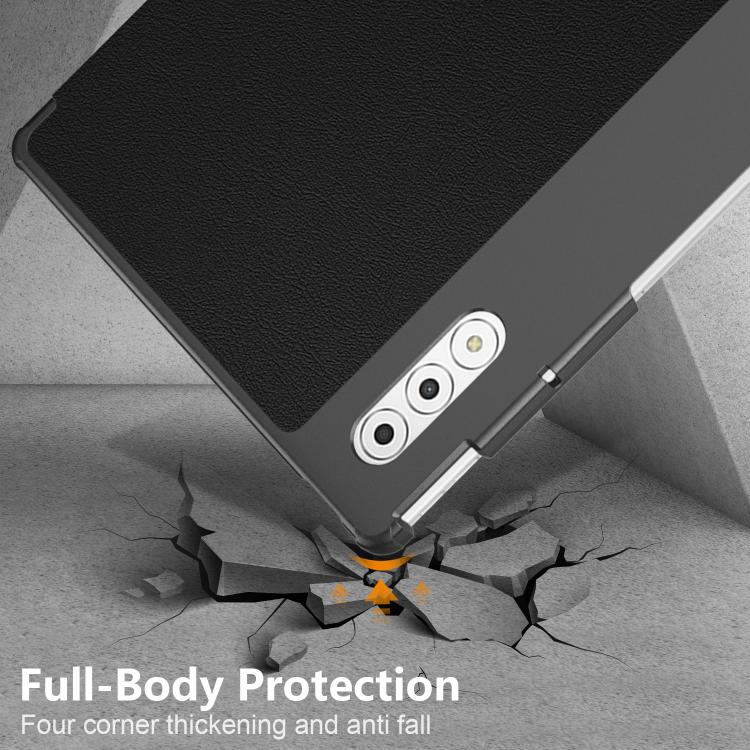 For Lenovo Yoga Tab Plus Custer Texture 3-Fold Holder Leather Smart Tablet Case