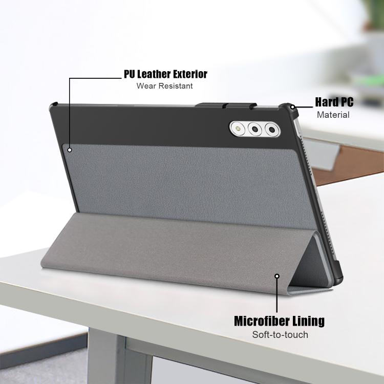 For Lenovo Yoga Tab Plus Custer Texture 3-Fold Holder Leather Smart Tablet Case