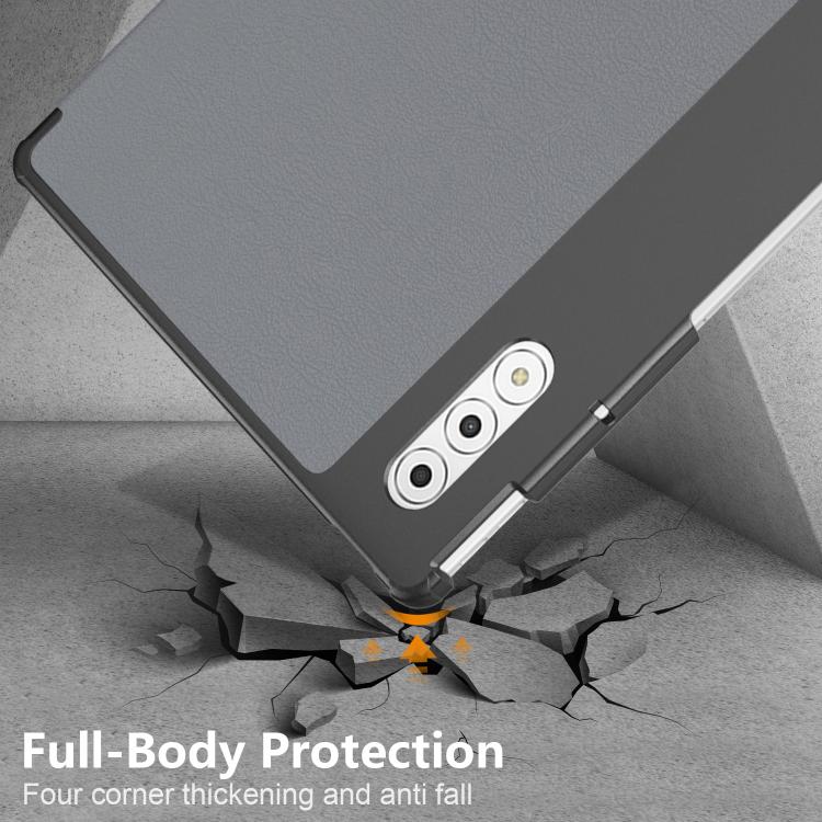 For Lenovo Yoga Tab Plus Custer Texture 3-Fold Holder Leather Smart Tablet Case