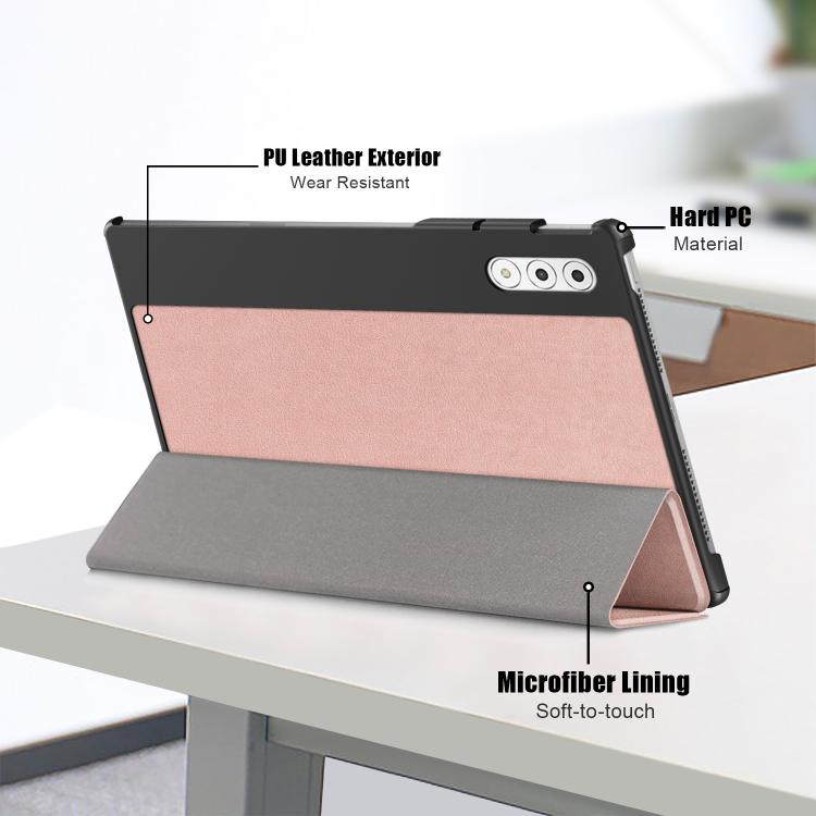 For Lenovo Yoga Tab Plus Custer Texture 3-Fold Holder Leather Smart Tablet Case