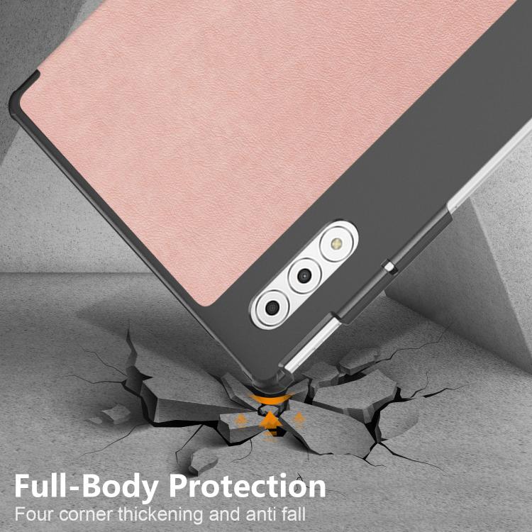 For Lenovo Yoga Tab Plus Custer Texture 3-Fold Holder Leather Smart Tablet Case
