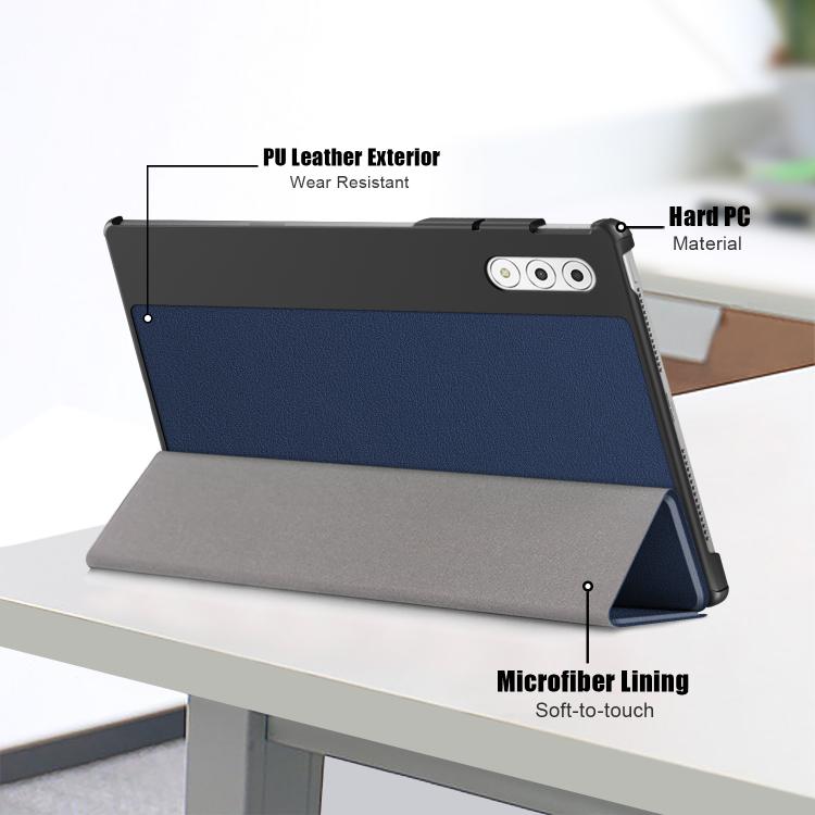 For Lenovo Yoga Tab Plus Custer Texture 3-Fold Holder Leather Smart Tablet Case