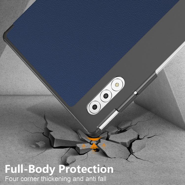 For Lenovo Yoga Tab Plus Custer Texture 3-Fold Holder Leather Smart Tablet Case