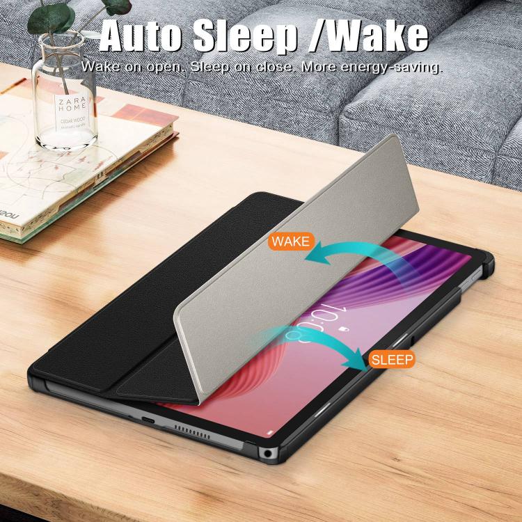 For Lenovo Tab 10.1 2025 Custer Texture 3-Fold Holder Leather Smart Tablet Case