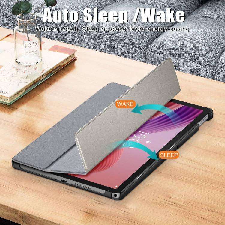 For Lenovo Tab 10.1 2025 Custer Texture 3-Fold Holder Leather Smart Tablet Case