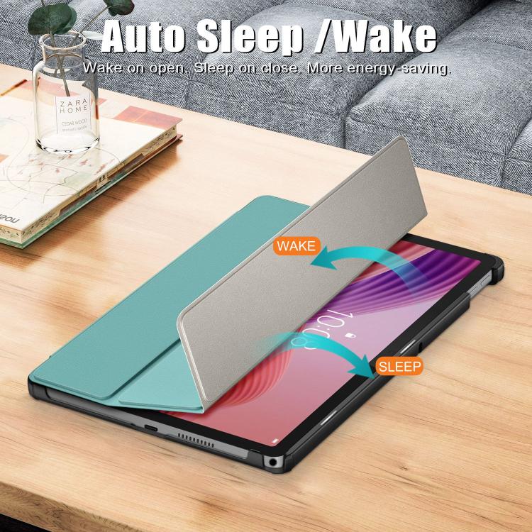 For Lenovo Tab 10.1 2025 Custer Texture 3-Fold Holder Leather Smart Tablet Case
