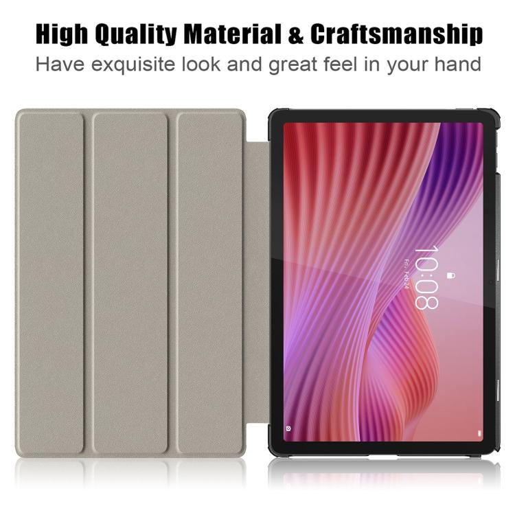 For Lenovo Tab 10.1 2025 Custer Texture 3-Fold Holder Leather Smart Tablet Case