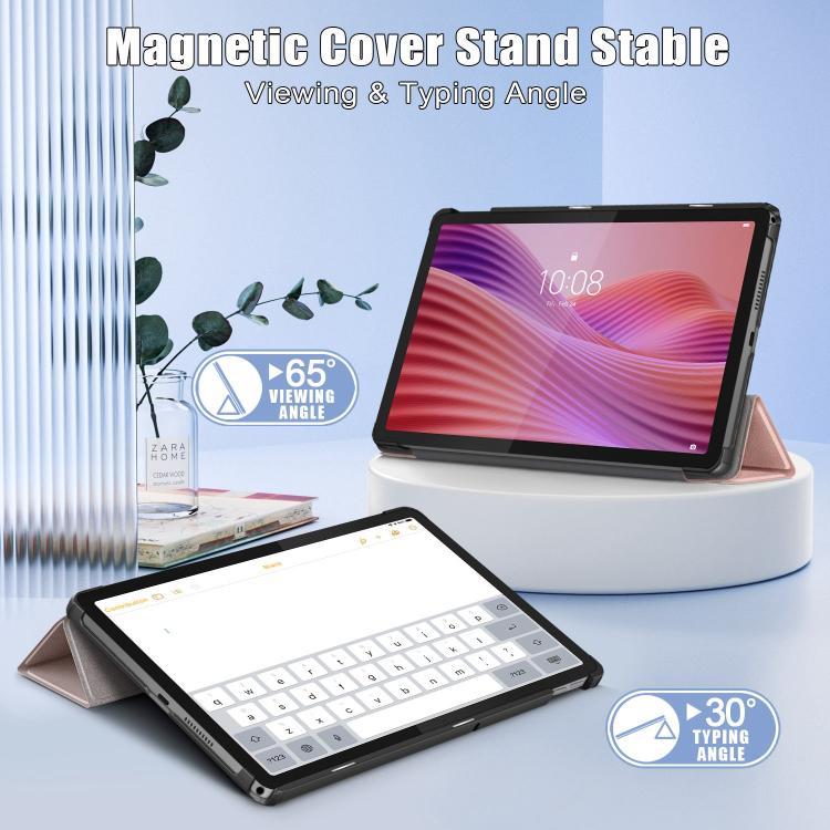 For Lenovo Tab 10.1 2025 Custer Texture 3-Fold Holder Leather Smart Tablet Case