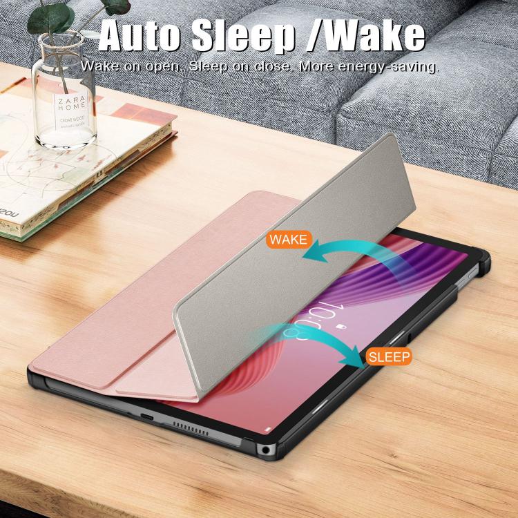 For Lenovo Tab 10.1 2025 Custer Texture 3-Fold Holder Leather Smart Tablet Case
