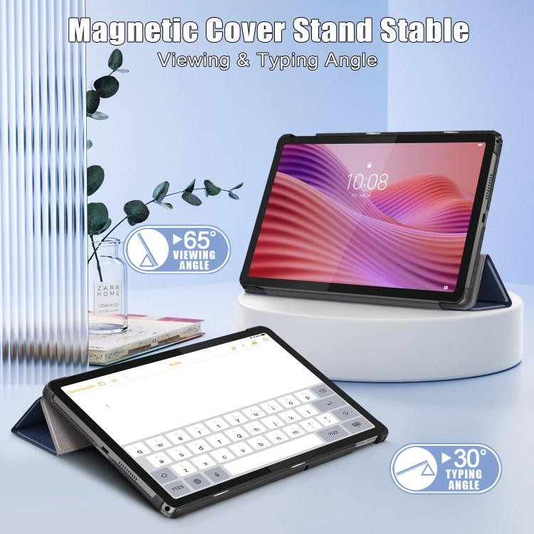 For Lenovo Tab 10.1 2025 Custer Texture 3-Fold Holder Leather Smart Tablet Case