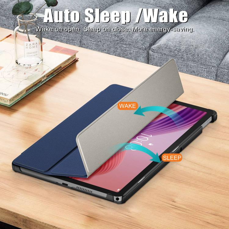 For Lenovo Tab 10.1 2025 Custer Texture 3-Fold Holder Leather Smart Tablet Case