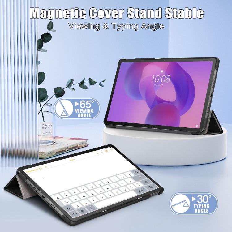 For Lenovo Tab Idea 11 /Xiaoxin Pad 2025 Custer Texture 3-Fold Holder Leather Smart Tablet Case