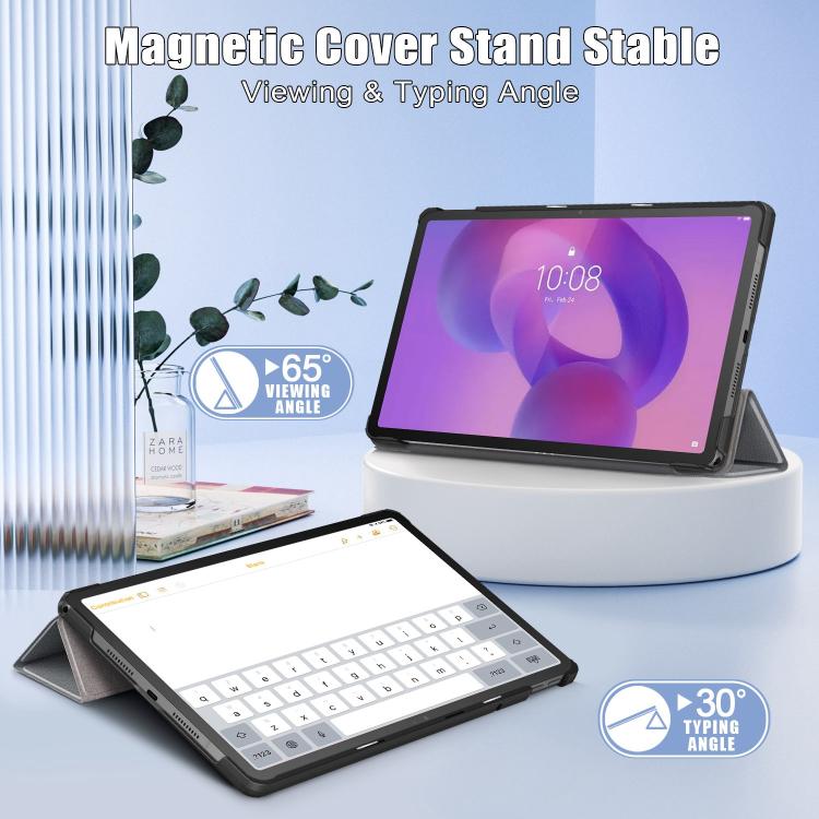 For Lenovo Tab Idea 11 /Xiaoxin Pad 2025 Custer Texture 3-Fold Holder Leather Smart Tablet Case