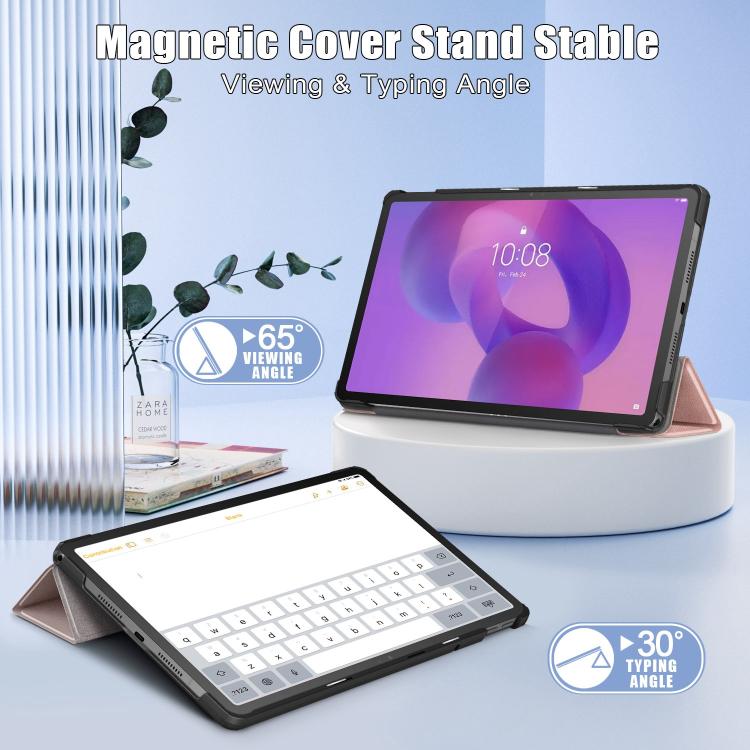 For Lenovo Tab Idea 11 /Xiaoxin Pad 2025 Custer Texture 3-Fold Holder Leather Smart Tablet Case