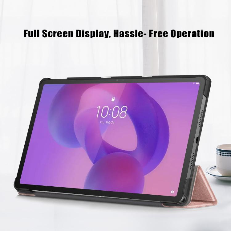 For Lenovo Tab Idea 11 /Xiaoxin Pad 2025 Custer Texture 3-Fold Holder Leather Smart Tablet Case