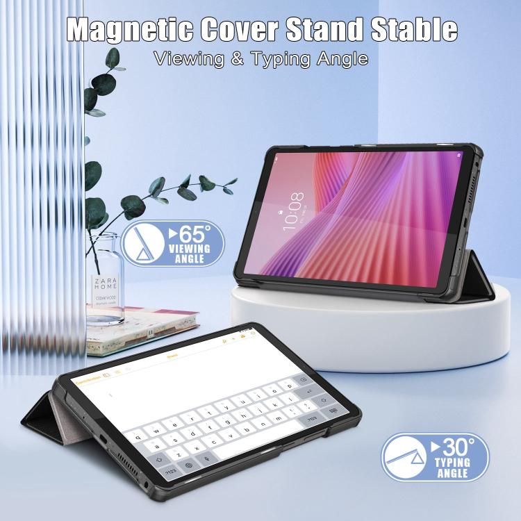For Lenovo Tab One 8.7 / K9 2025 Custer Texture 3-Fold Holder Leather Smart Tablet Case