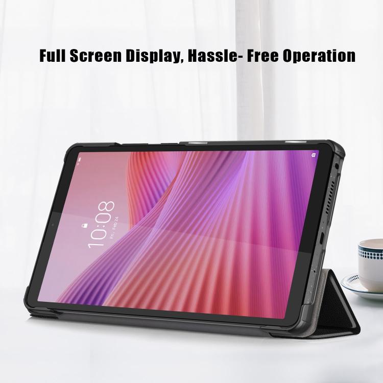 For Lenovo Tab One 8.7 / K9 2025 Custer Texture 3-Fold Holder Leather Smart Tablet Case