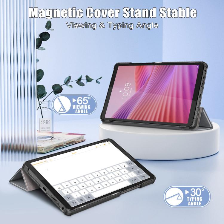 For Lenovo Tab One 8.7 / K9 2025 Custer Texture 3-Fold Holder Leather Smart Tablet Case