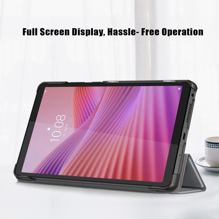 For Lenovo Tab One 8.7 / K9 2025 Custer Texture 3-Fold Holder Leather Smart Tablet Case